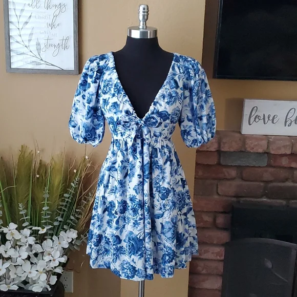 Abercrombie & Fitch Blue Floral Dress - Picture 3 of 16